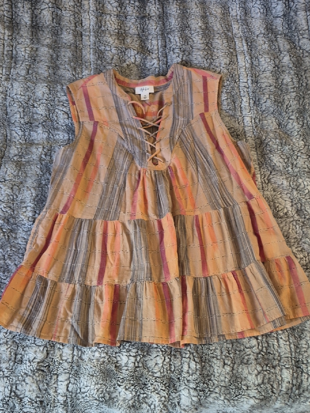 Style & Co 🖤 Sleeveless Tiered Lace-Up Tunic in Peach Stripe (715)